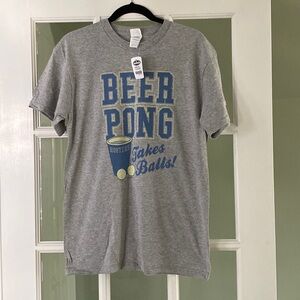 Super Sports Grey Blue Funny Beer Pong Tee Shirt Size Medium Adult NWT